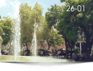 Zona de descanso alrededor de la fuente en la Plaza principal del centro de Aguascalientes, Ags. México